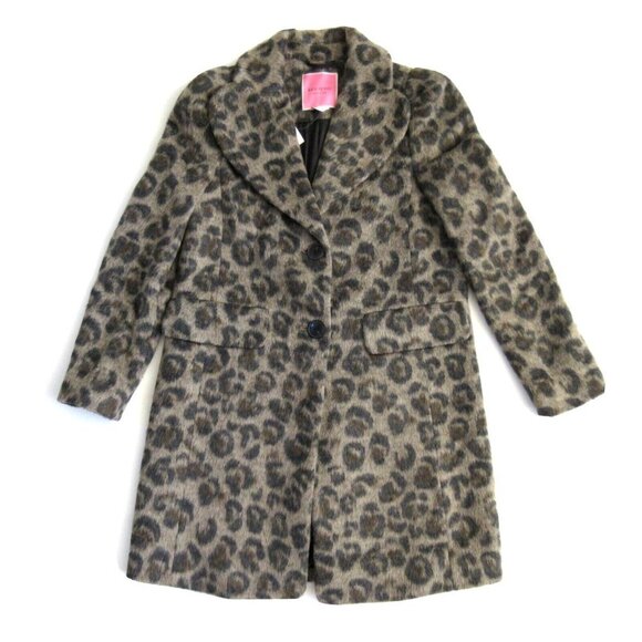NWT Kate Spade Brushed Leopard Coat in Hazelnut Wool Blend Topcoat 0 $728